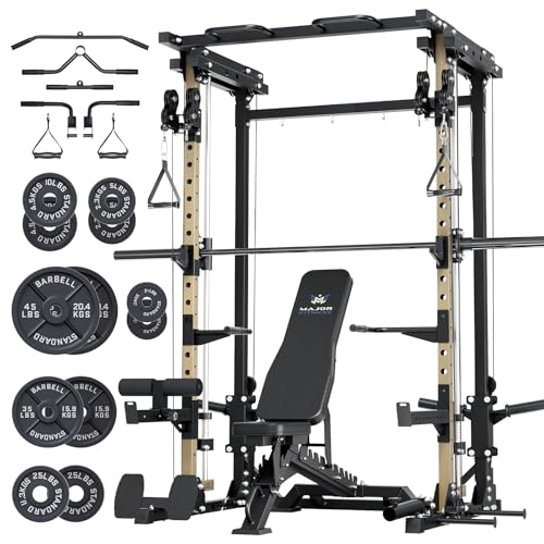 Smith Machine Squat Rack with Weight Bar, Cable Crossover Machine T5187