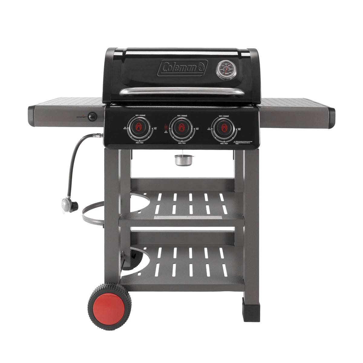 3-Burner Propane Gas BBQ Grill with Side & Storage Shelves 36,000 BTU, Black C1053