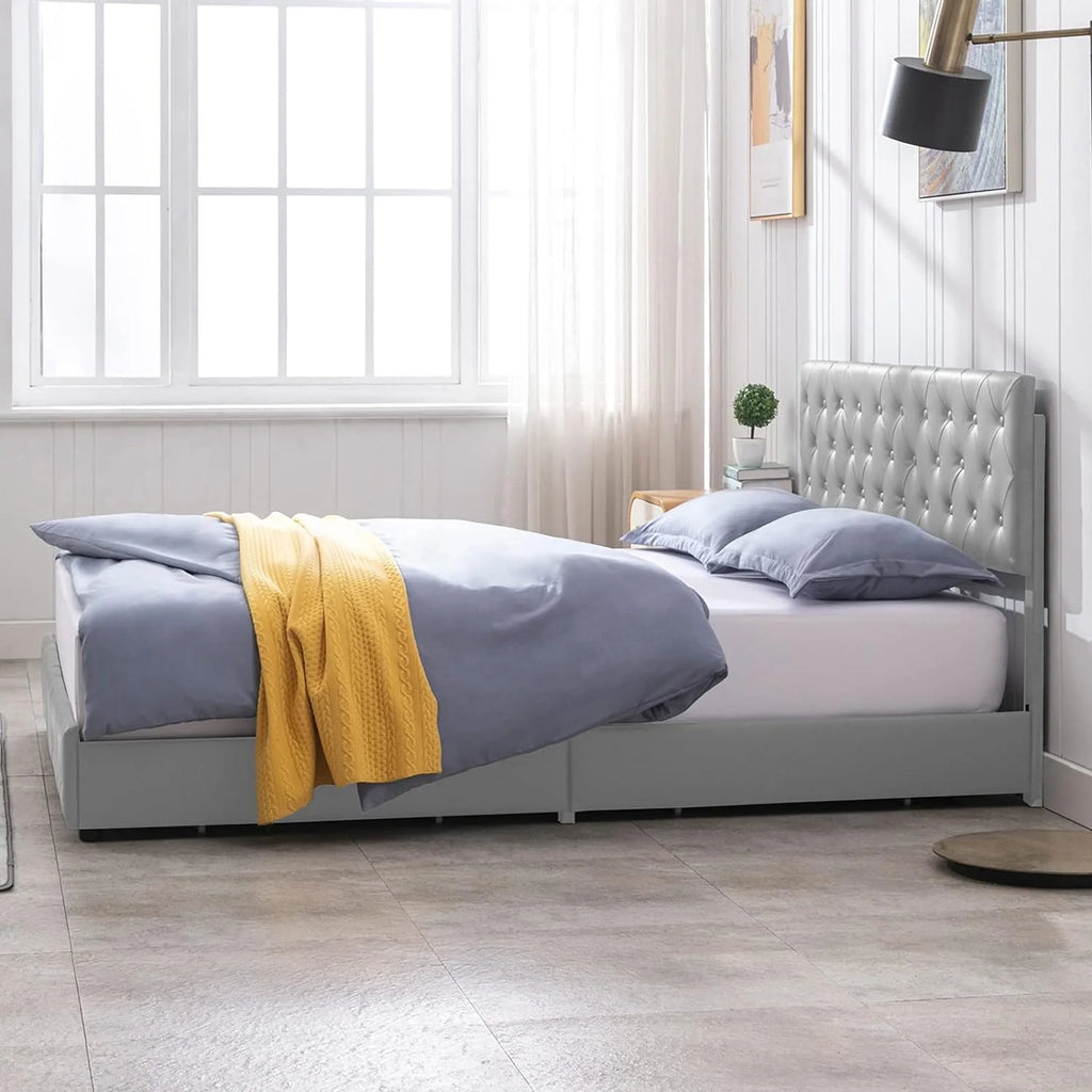 Upholstered California King Platform Bed Frame with 4 Storage Drawers R3821