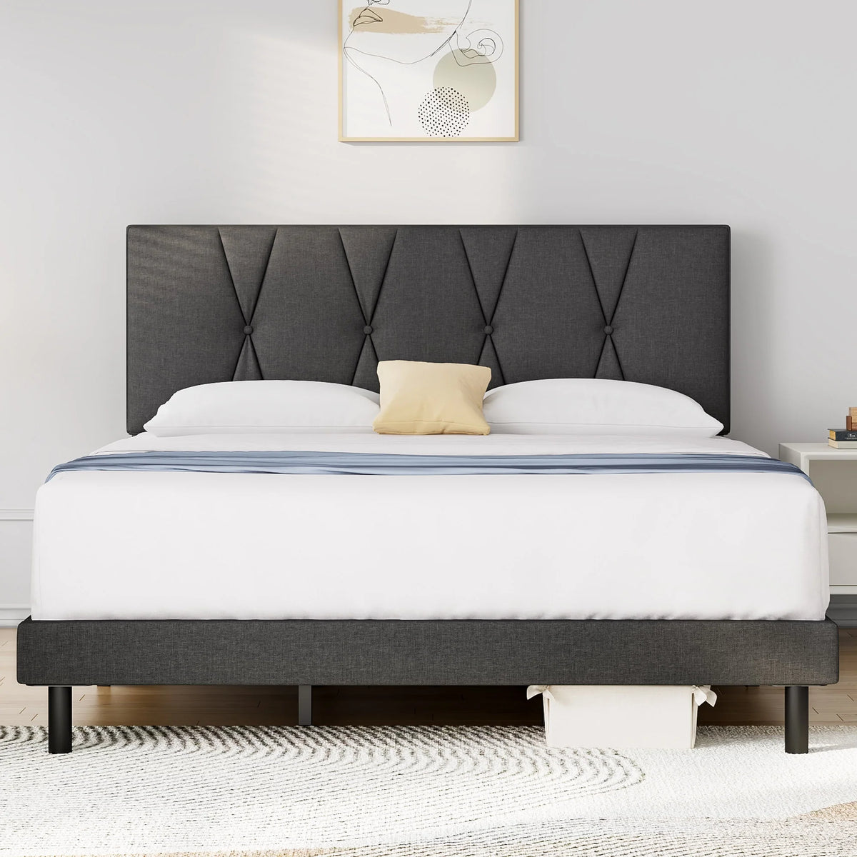 Full Size Platform Bed with Upholstered Headboard J6590