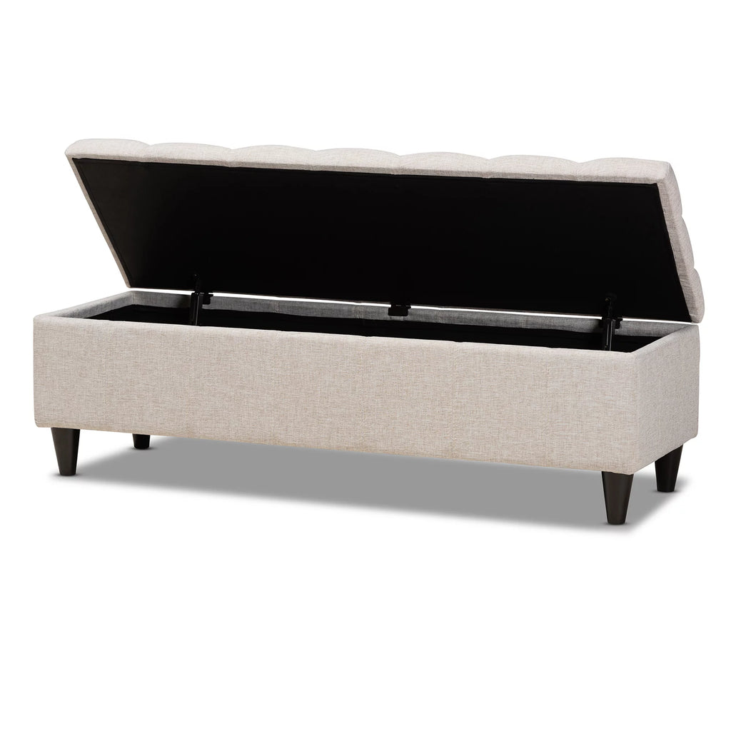 Beige Fabric Upholstered Wood Storage Bench Ottoman O87498