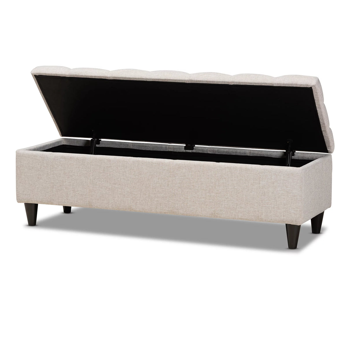 Beige Fabric Upholstered Wood Storage Bench Ottoman O87498