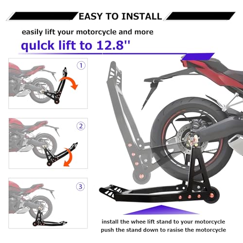Aluminum Motorcycle Stand Front and Rear Combo Wheel Lift Stands, U+L Adjustable, Black B612