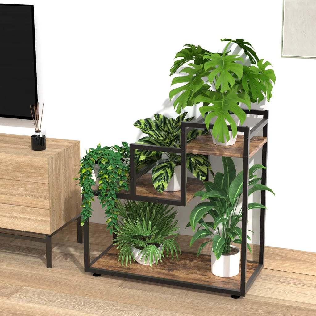3-Tier Wood Metal Plant Stand D7215