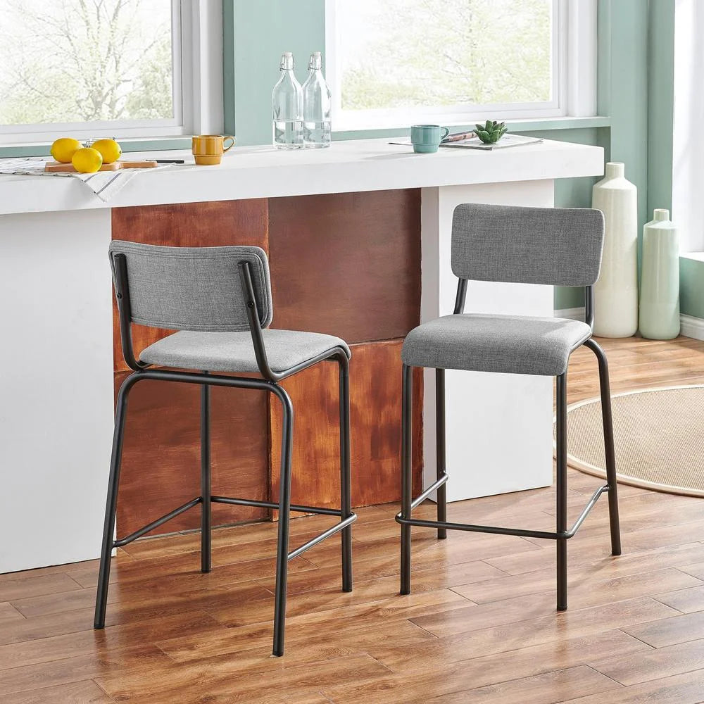 26" Gray Fabric Counter Stool Set of 4 M60158