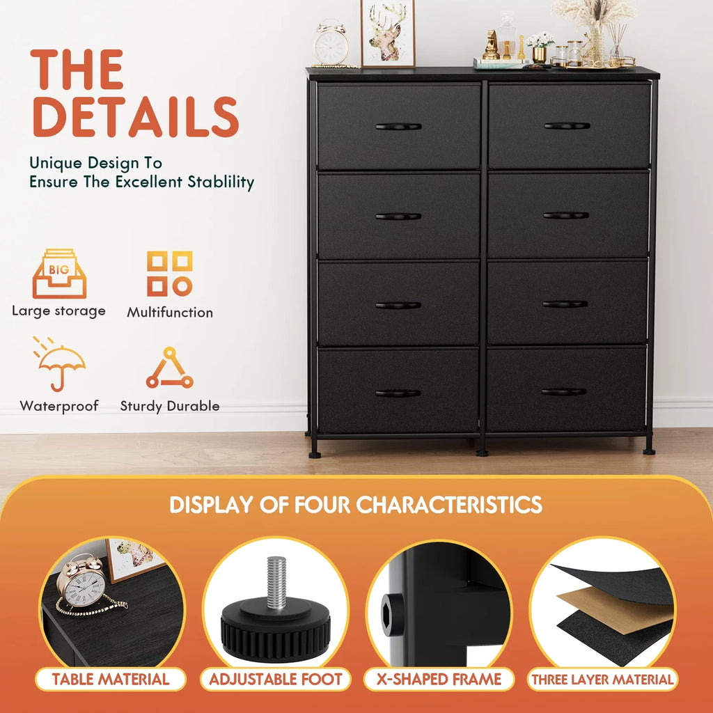 5 Drawer Fabric Dresser with Wood Top V822