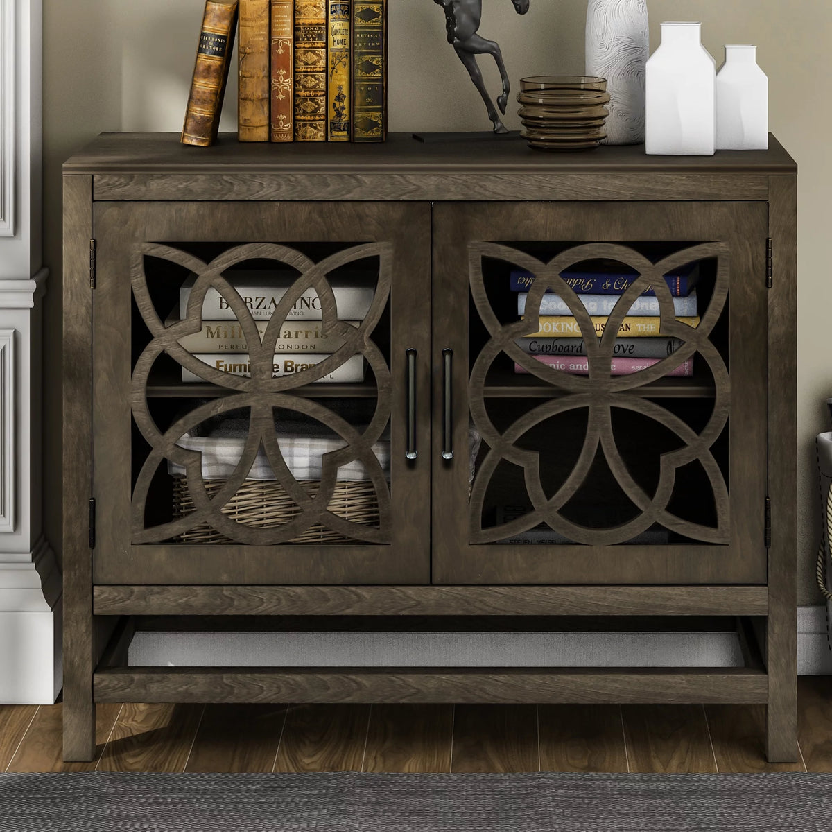 Grey Wood Storage Cabinet with Doors and Adjustable Shelf T41165
