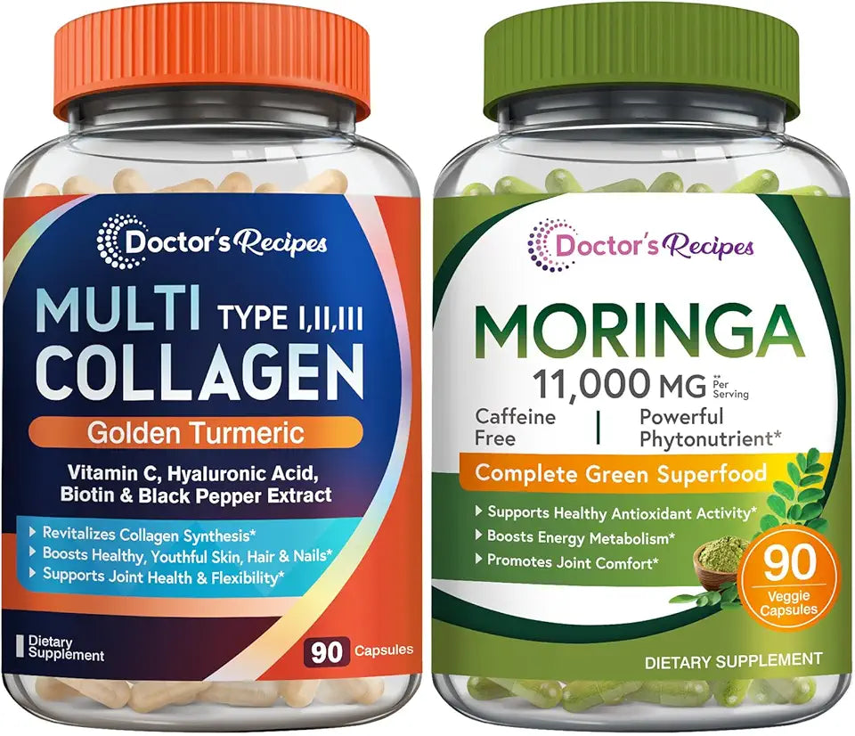 Moringa 11,000 mg 90 Capsules and Multi Collagen Peptides 90 Capsules A657798