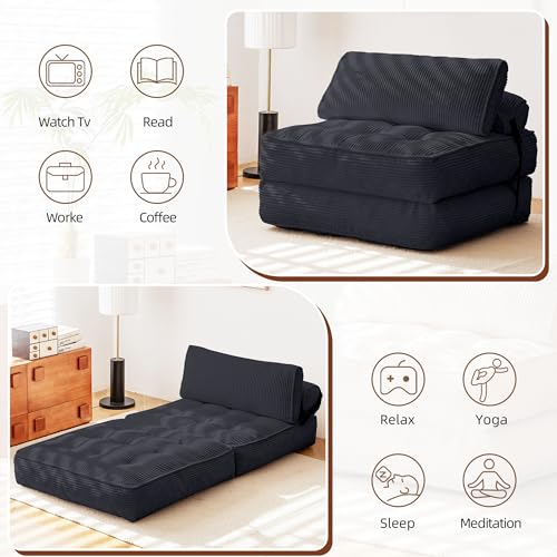 Folding Sofa Bed Convertible Sleeping Chair with Pillow Black G295129