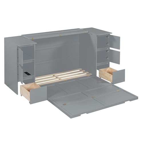 Twin Size Murphy Bed with Charging Station and Storage Drawers N21833