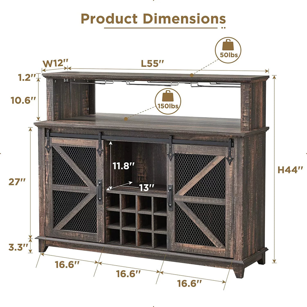 55" Double Barn Door Buffet Sideboard with Adjustable Shelves X188