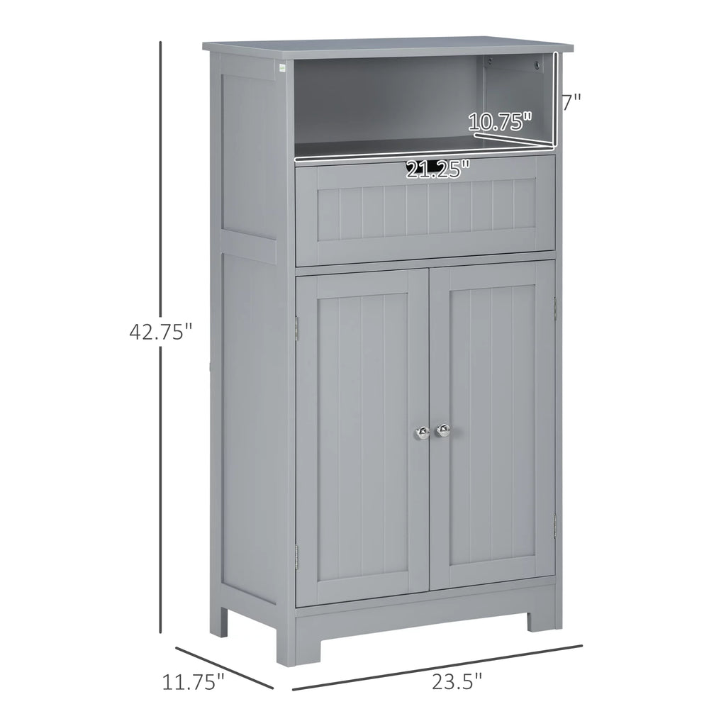 Grey Freestanding Bathroom Storage Cabinet with Drawer and Adjustable Shelf K70029