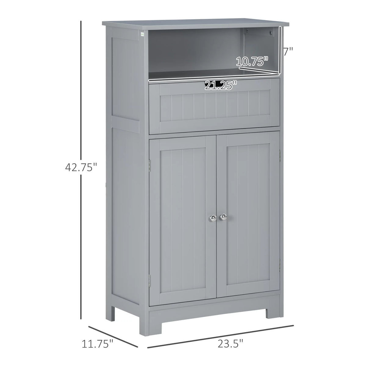 Grey Freestanding Bathroom Storage Cabinet with Drawer and Adjustable Shelf K70029