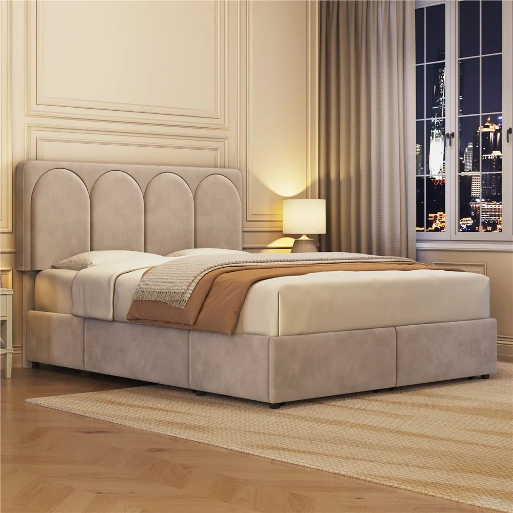 Queen Dark Gray Upholstered Bed with 4 Storage Drawers C9848