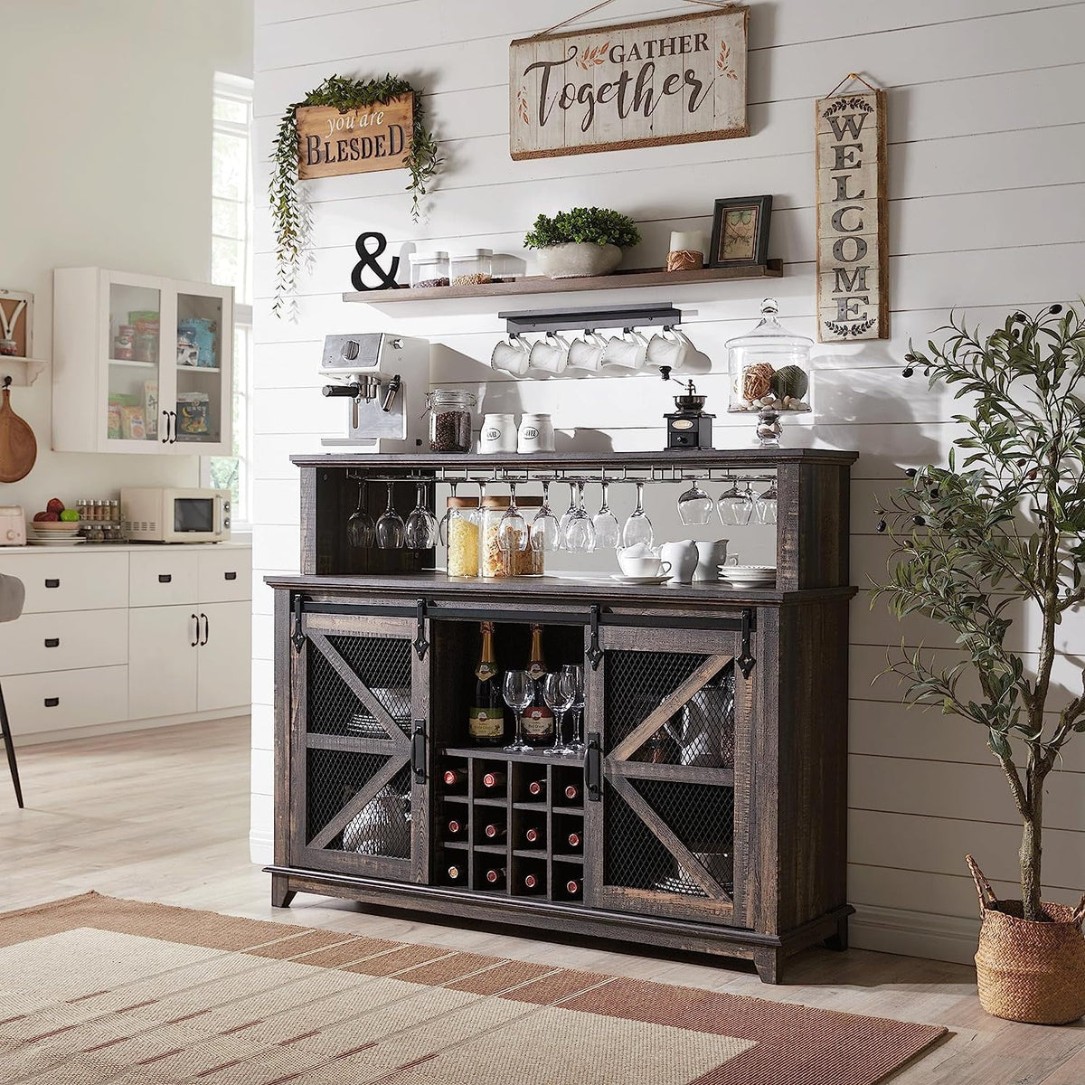 55" Double Barn Door Buffet Sideboard with Adjustable Shelves X188