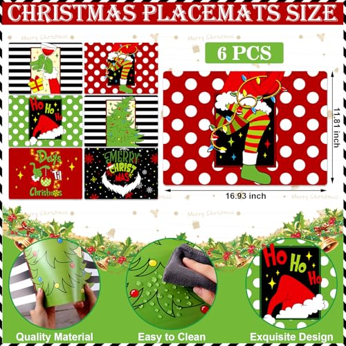 Pink Plastic Christmas Placemats Set of 6 U3171