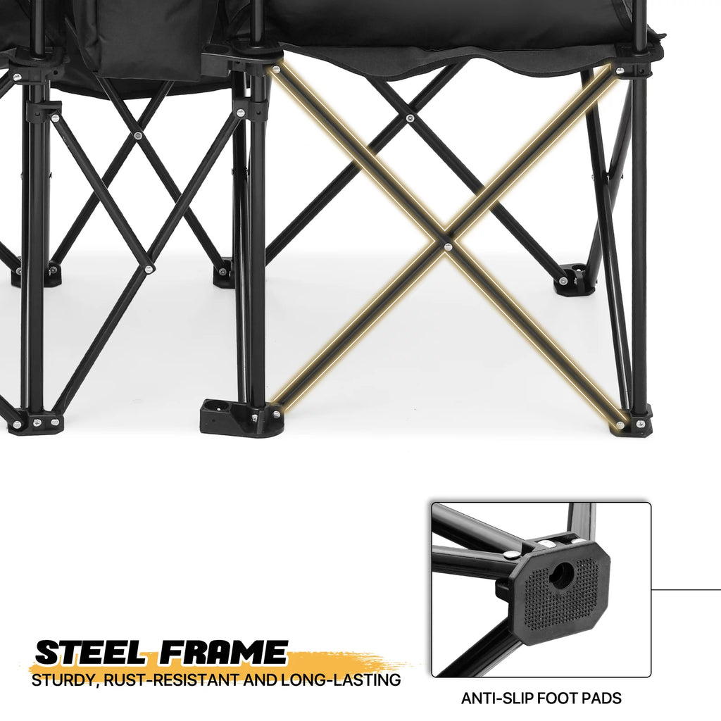 Portable Double Folding Chair with Umbrella, Cooler Bag & Carry Bag, Black U41198