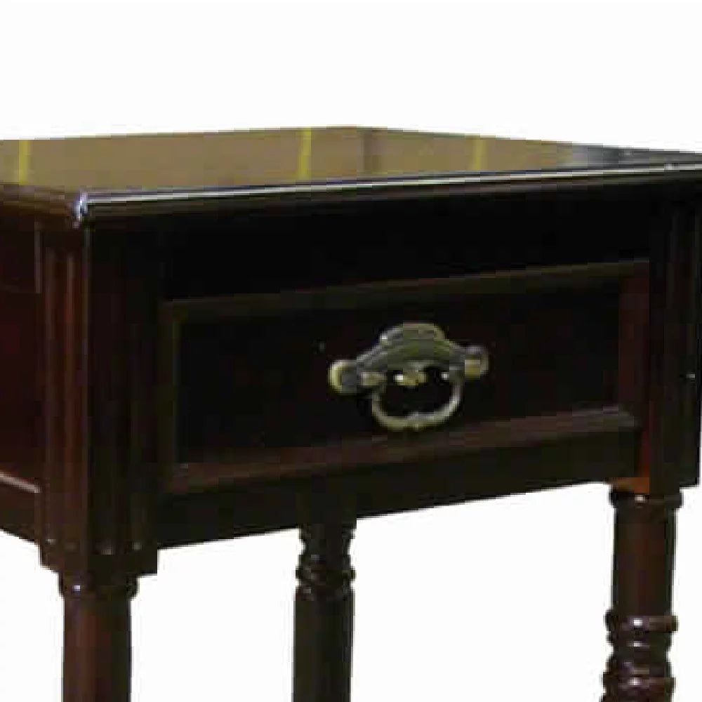Cherry Brown 1 Drawer End Table with Turned Tapered Legs D971