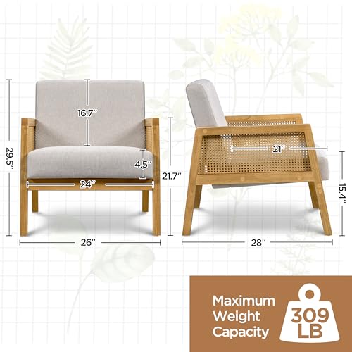 Beige Linen Accent Chair with Wood Legs, Set of 2 L3875