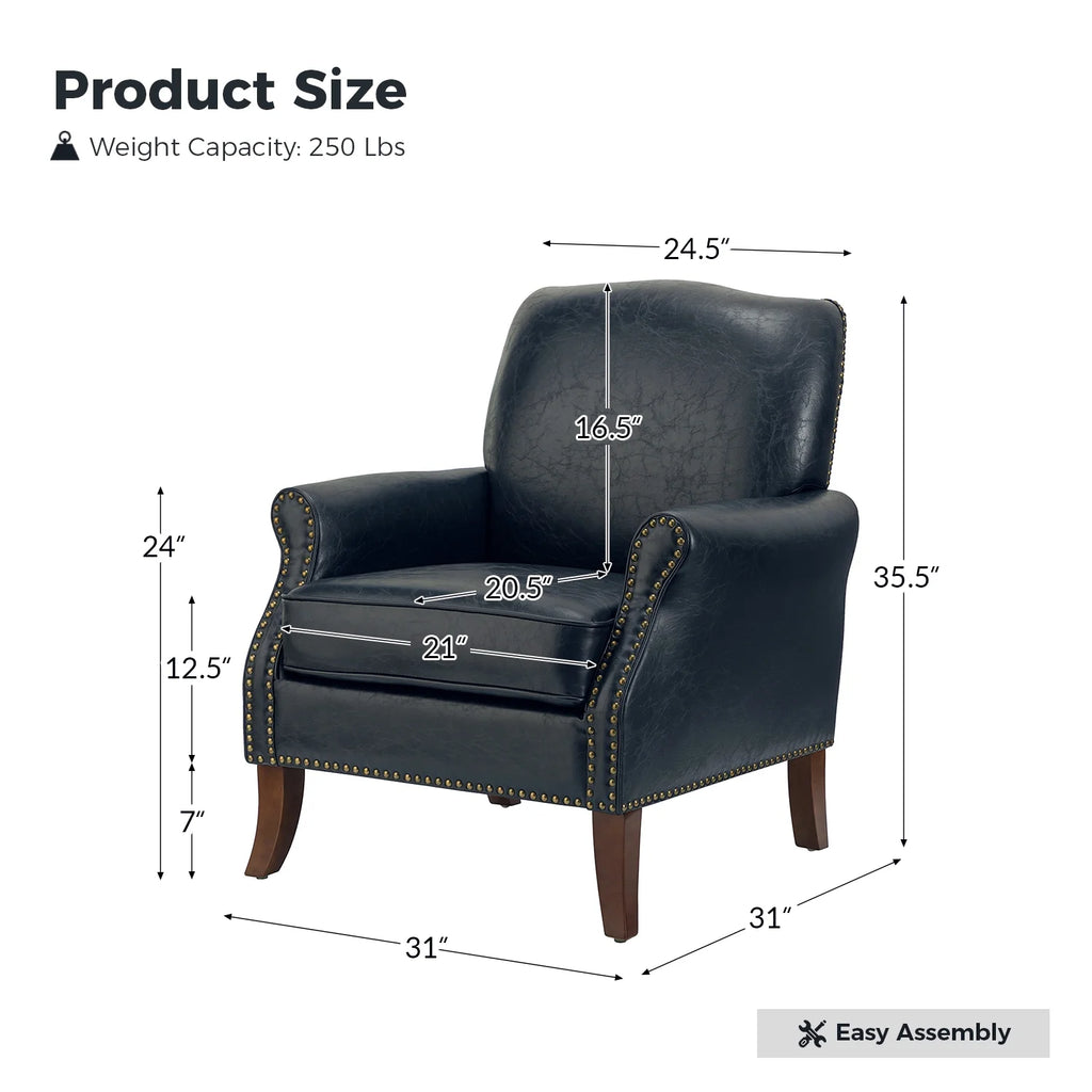 Vegan Leather Upholstered Accent Chair Set of 2 with Solid Wood Legs P895091