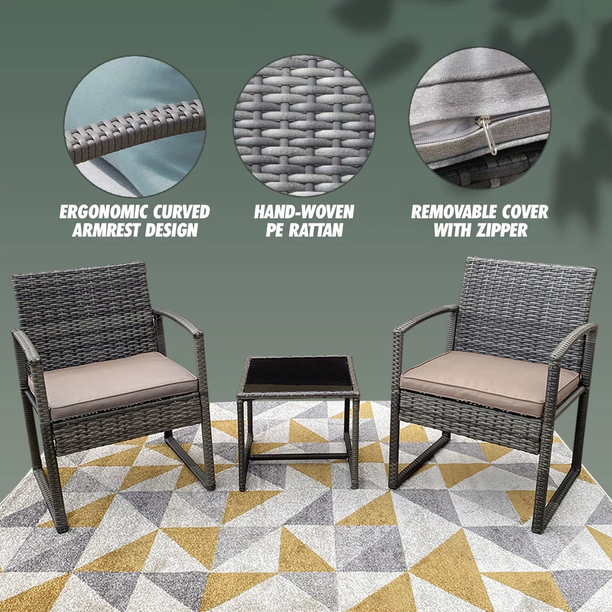 3-Piece Rattan Outdoor Coffee Table Set W4074