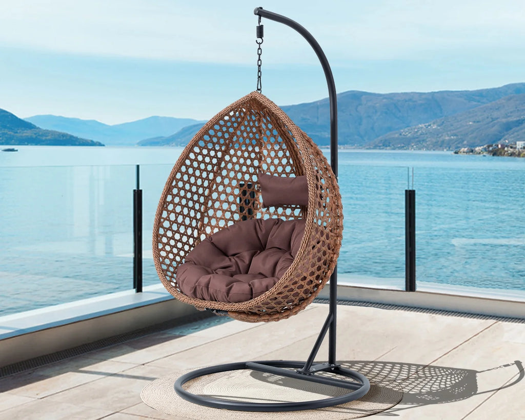 Egg Swing Chair with Stand Rattan Wicker Hanging Chair M323039