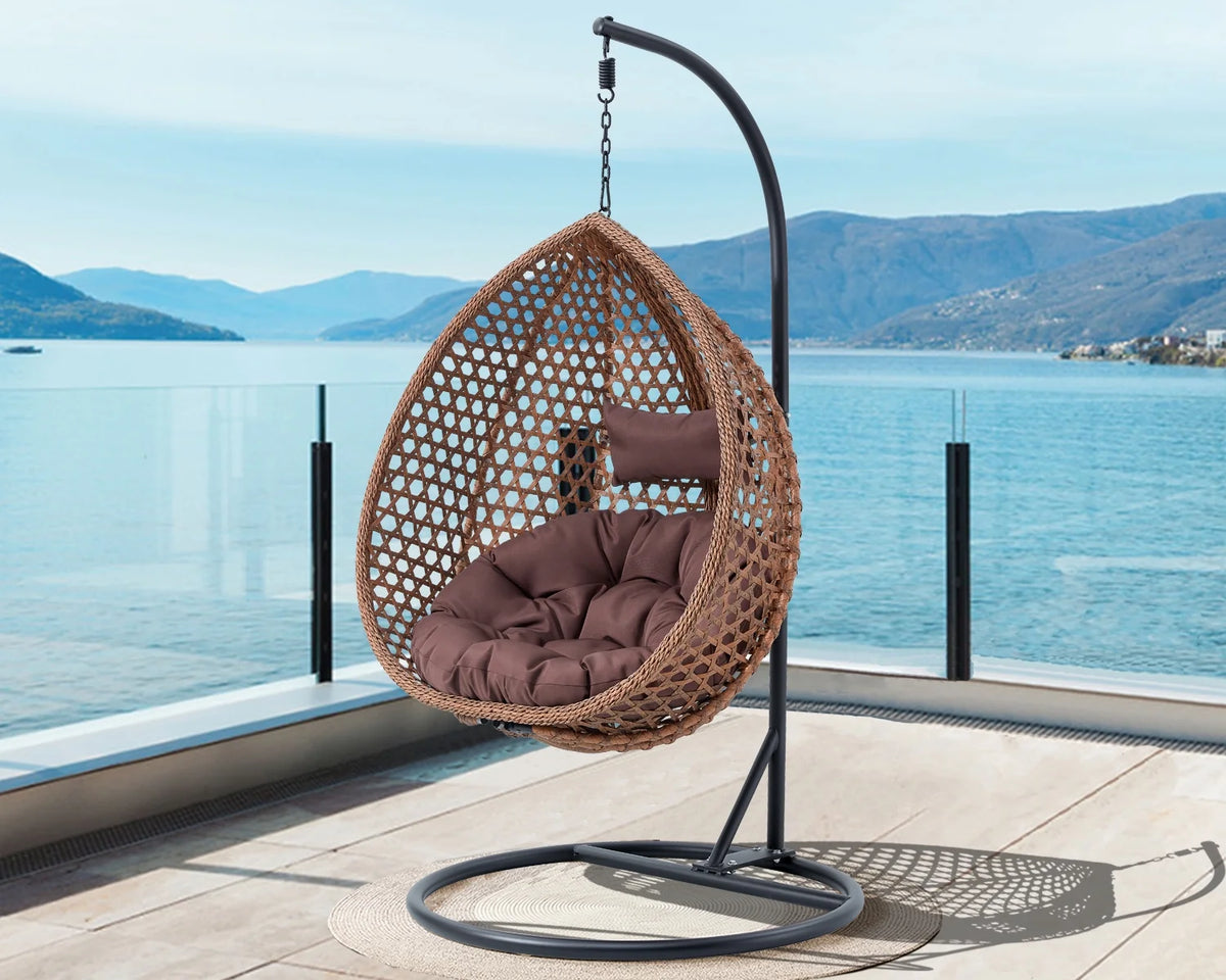 Egg Swing Chair with Stand Rattan Wicker Hanging Chair M323039