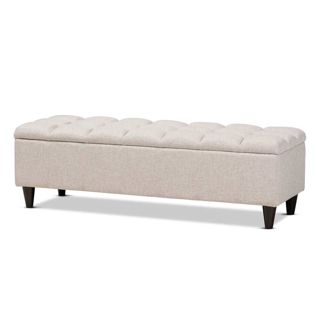 Beige Fabric Upholstered Wood Storage Bench Ottoman O87498