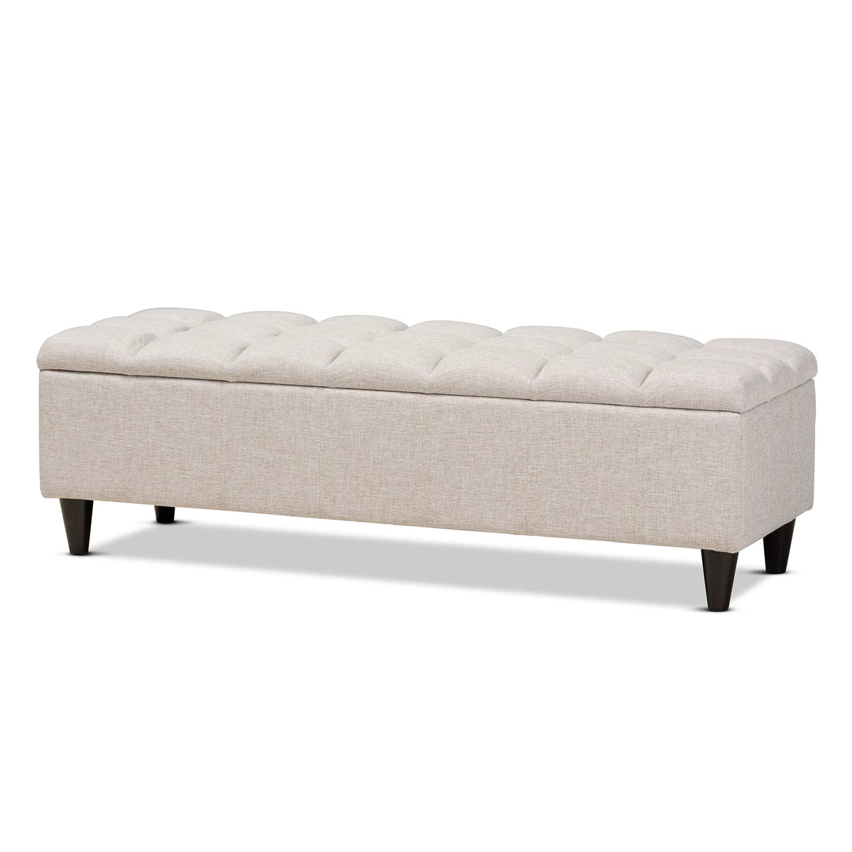 Beige Fabric Upholstered Wood Storage Bench Ottoman O87498