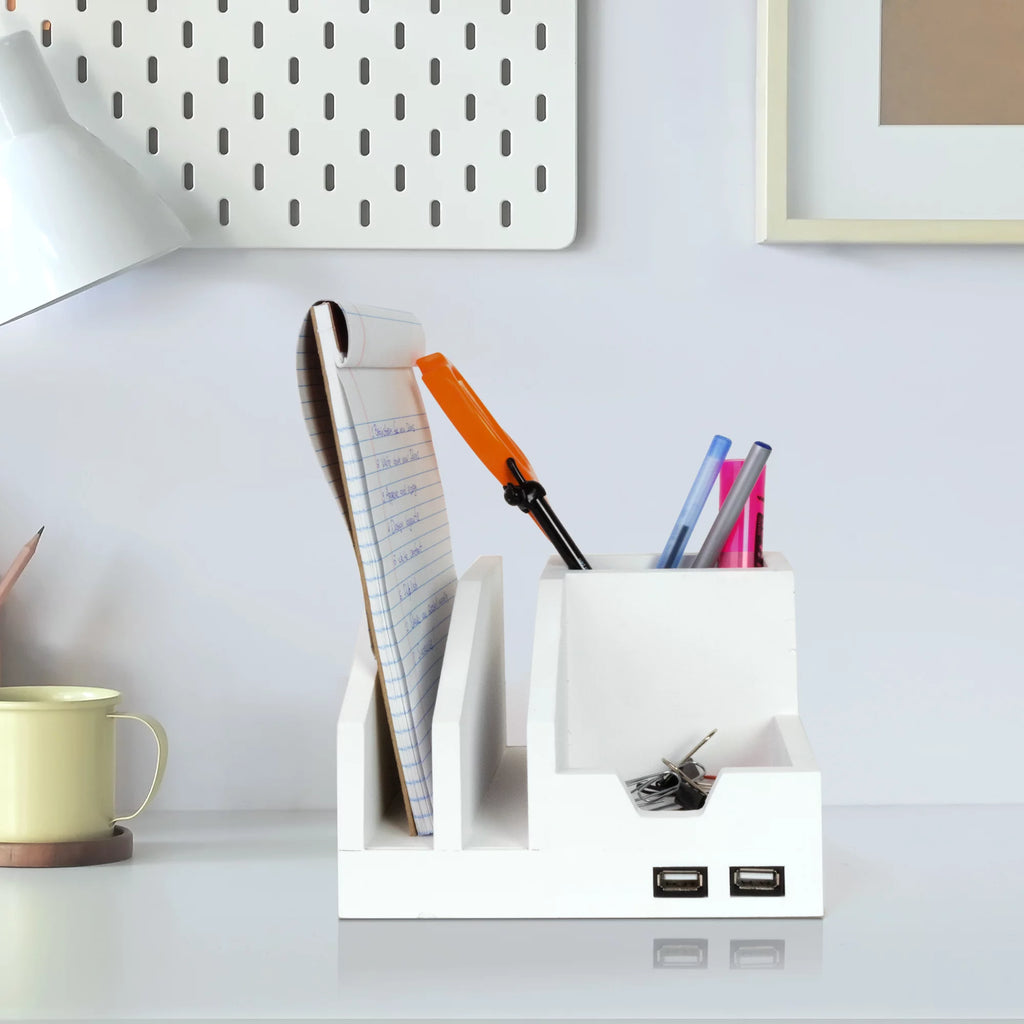 White USB Desk Organizer Storage Rack B8633