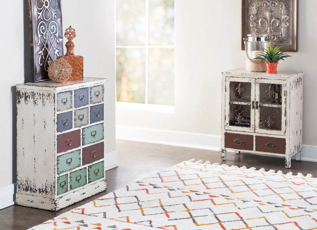 Distressed White 2-Door 2-Drawer Wood and Iron Console Table J212670