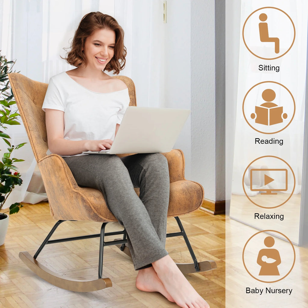 Brown Polyester Rocking Chair with Wooden Base G846