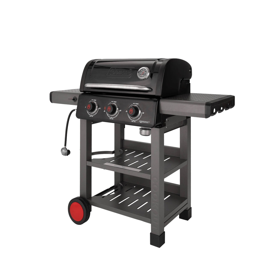 3-Burner Propane Gas BBQ Grill with Side & Storage Shelves 36,000 BTU, Black C1053