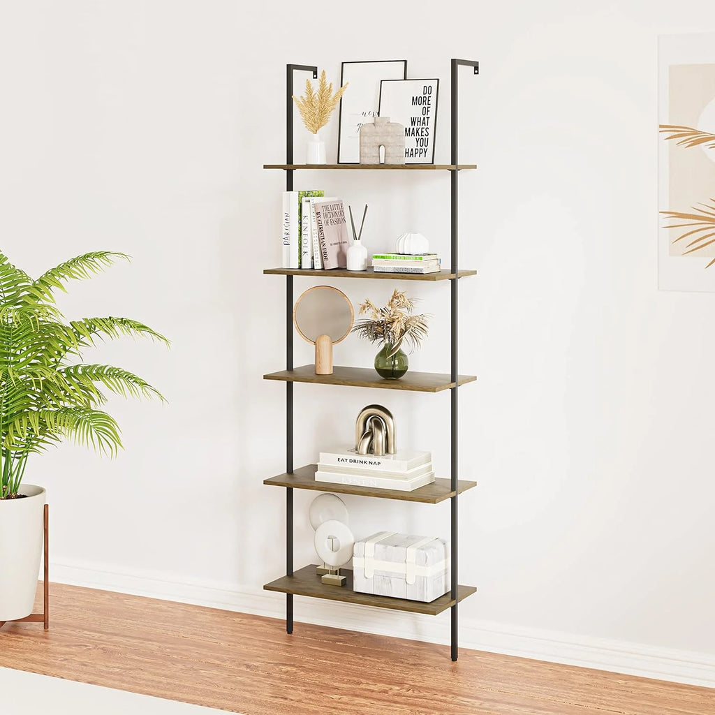 Brown 5-Tier Wood Ladder Shelf G82333
