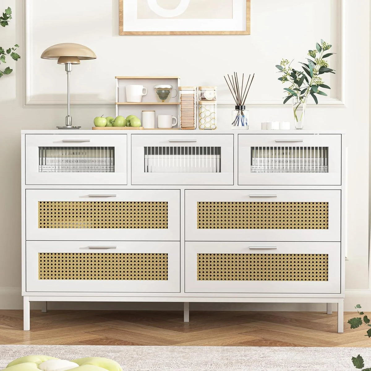 7 Drawer Rattan Wood Dresser D1639