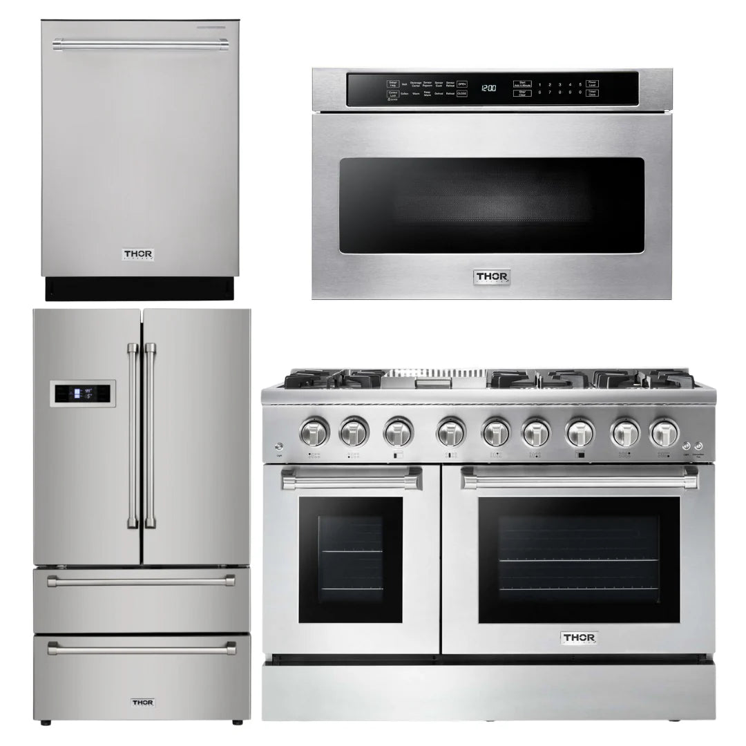 48 Propane Dual Fuel Range, Refrigerator, Dishwasher, Microwave I242421