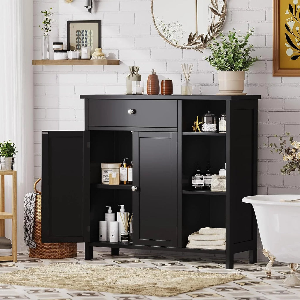 Black Freestanding Bathroom Cabinet with Drawer and Adjustable Shelf B266100