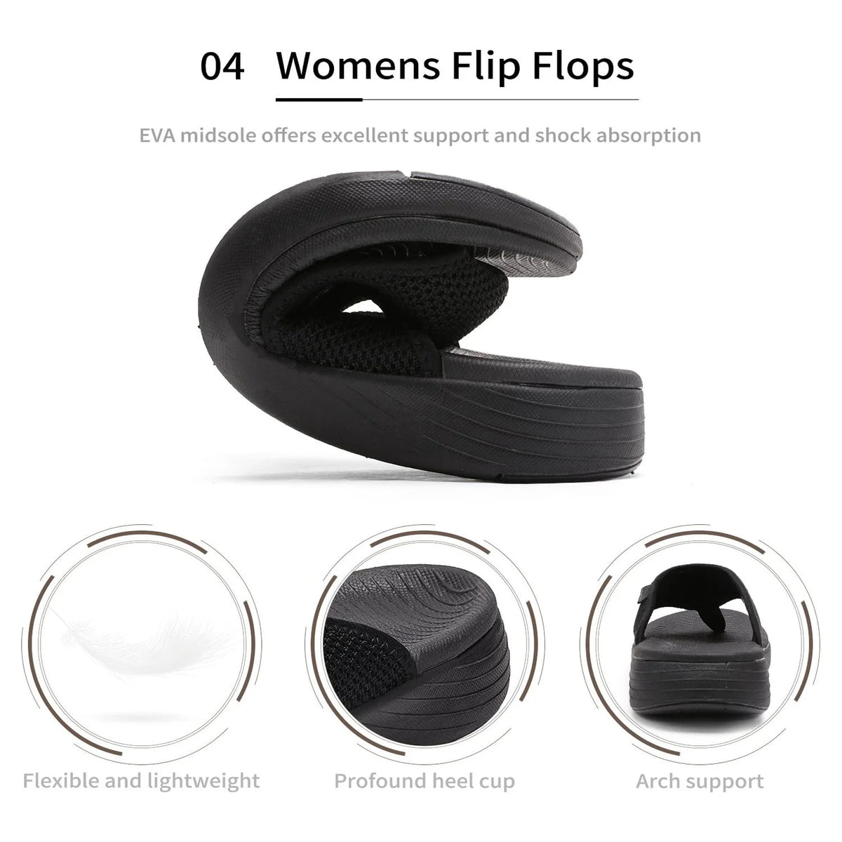 Black Flip Flops Thong Sandals F25462