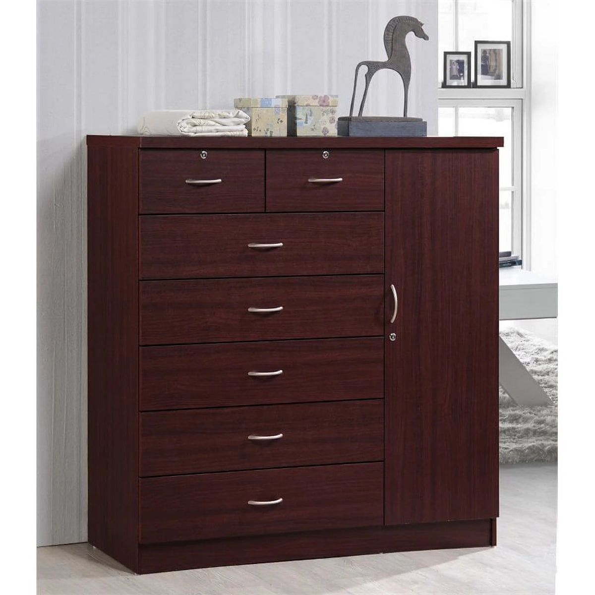 2 Piece Bedroom Set with Captain Bed and Chest in Mahogany Wood P66305