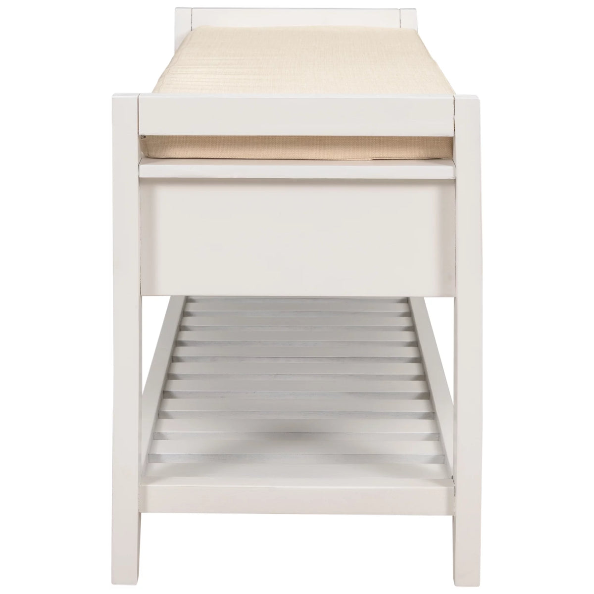 White Shoe Rack with Cushioned Seat and Drawers R30156