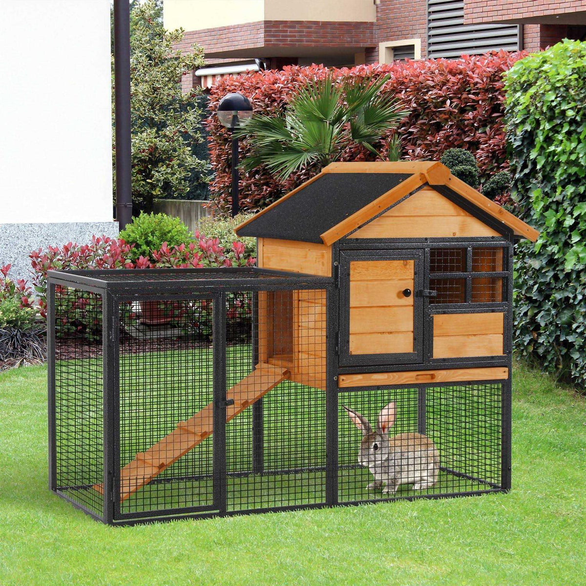 Elevated Wood-metal Pet House with Slide-Out Tray V9923