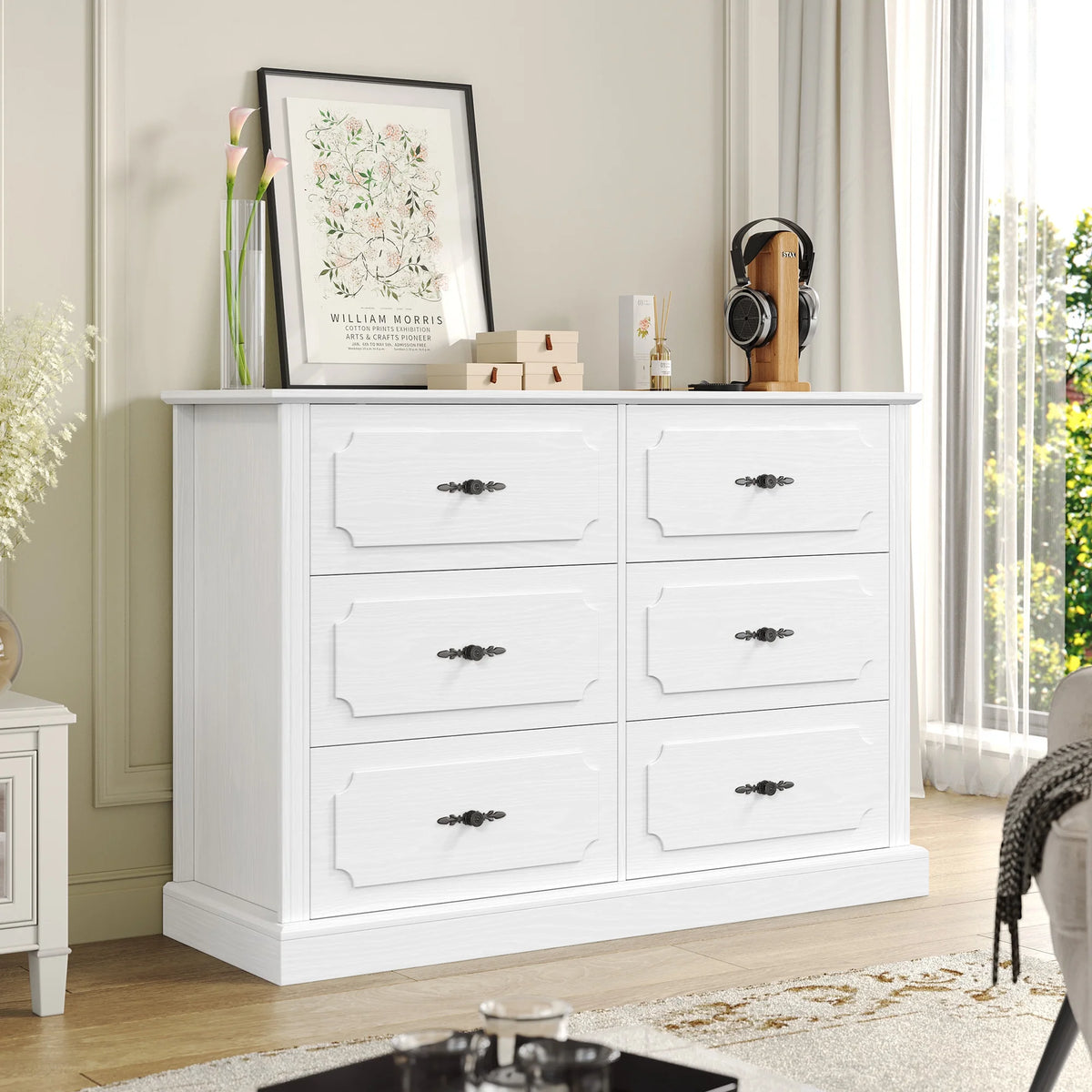 White 6 Drawer Wood Dresser Q99161