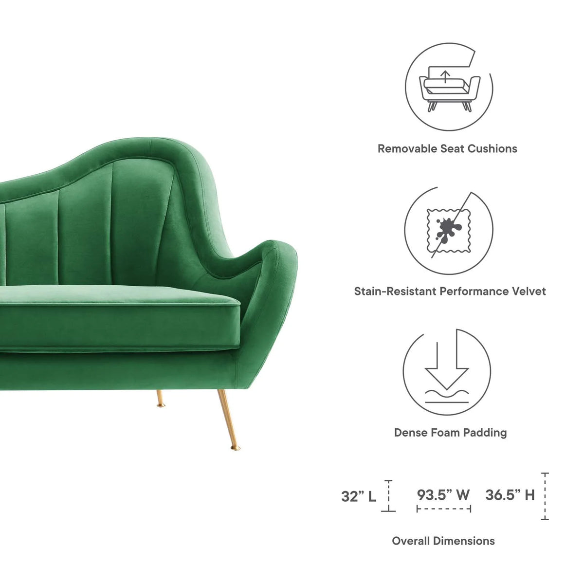 Emerald Channel Tufted Performance Velvet Sofa A57672