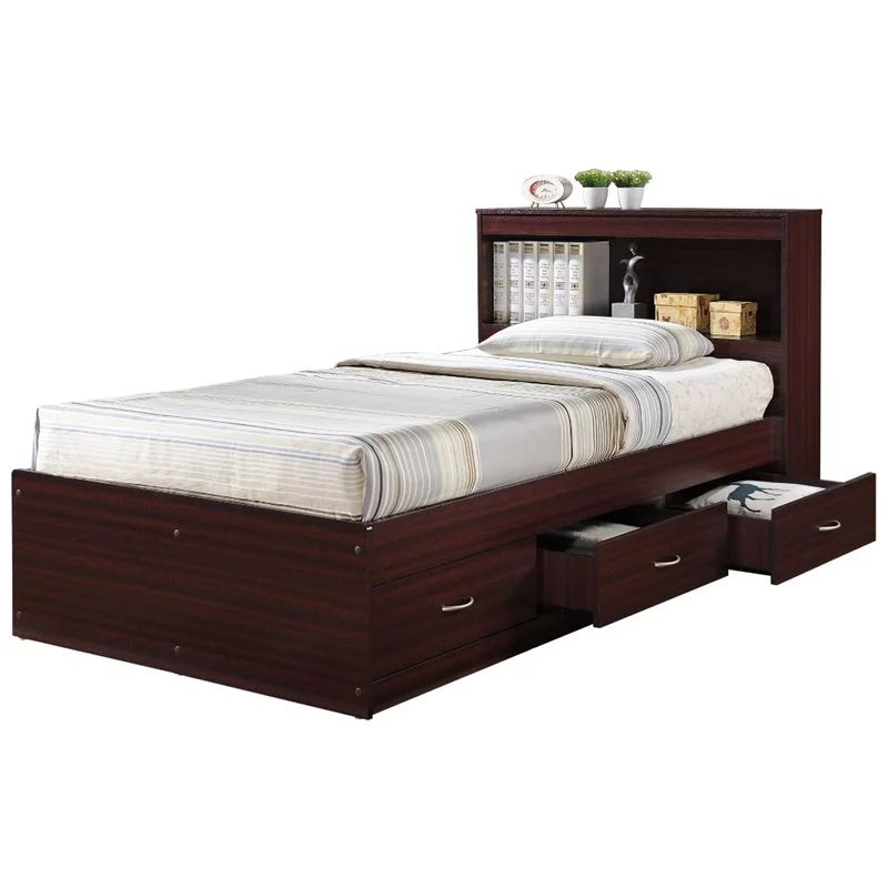 2 Piece Bedroom Set with Captain Bed and Chest in Mahogany Wood P66305