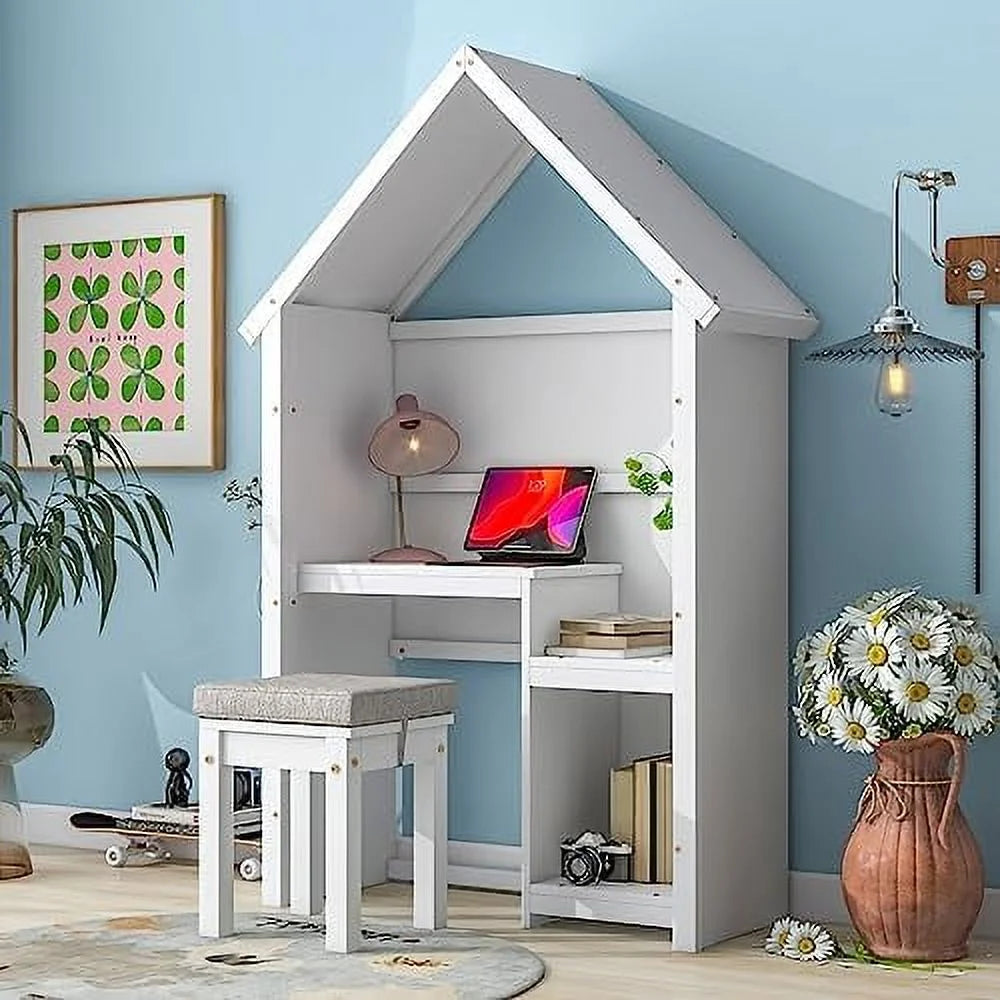 Children Desk and Chair Set White Wood Writing Table O35742