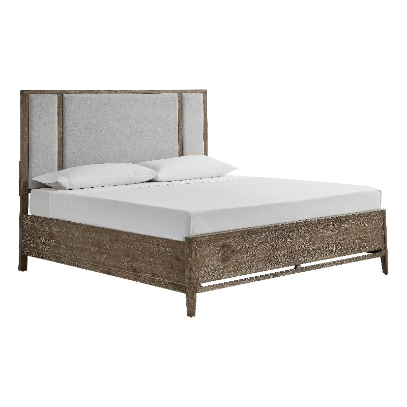 Wood Cal.King Panel Bed with Upholstered Headboard in Brown H17645