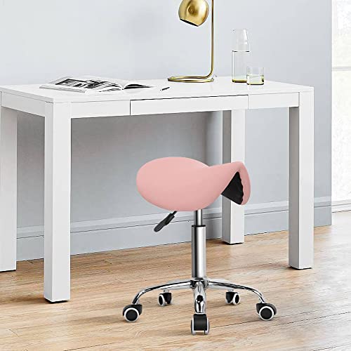 PU Leather Adjustable Rolling Saddle Stool with Wheels Black P141