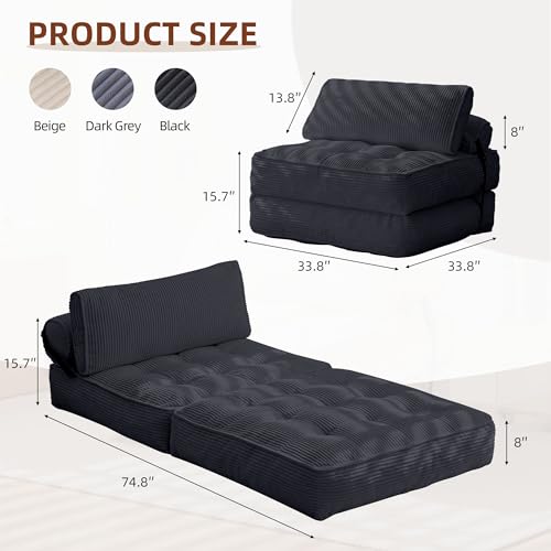 Folding Sofa Bed Convertible Sleeping Chair with Pillow Black G295129