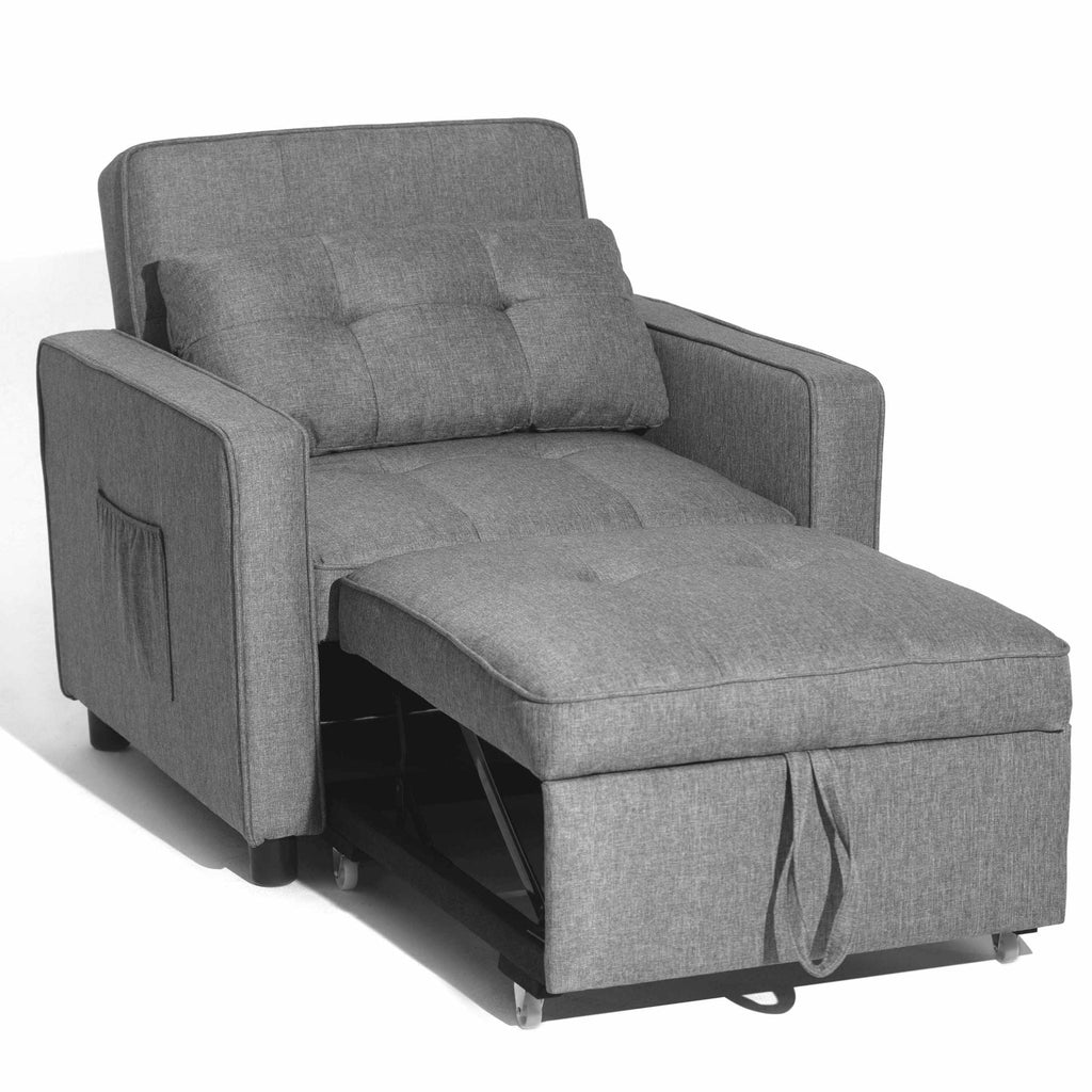 Light Grey Linen Convertible Chair Bed U9239