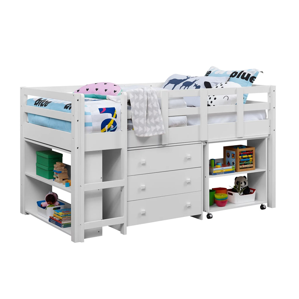 Twin Low Loft Bed with Desk, White E32561